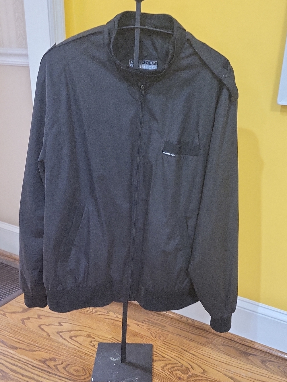 Members Only Black Windbreaker Jacket with Stand Collar, XXT